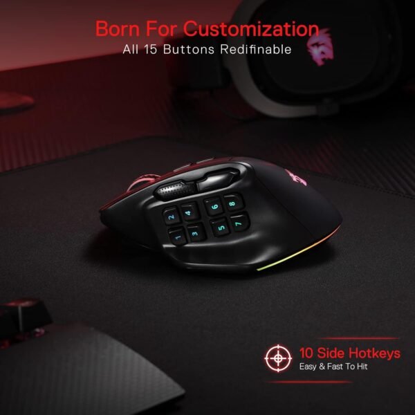 61iJ3r1GybL._AC_SL1500_ Redragon M811 PRO Wireless MMO Gaming Mouse review 15 programmable buttons tested