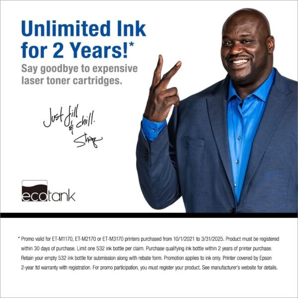 61u1QP4d2uL._AC_SL1000_-1 Epson EcoTank ET-M1170 Wireless Monochrome Supertank Printer with Ethernet PLUS 2 Years of Unlimited Ink*,White